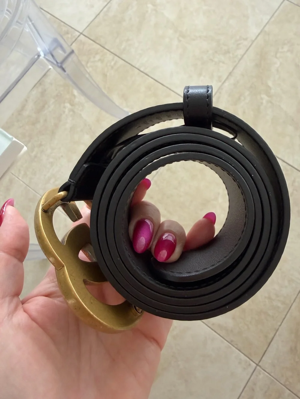 Gucci Black Leather Belt with Aged Gold Double G Buckle